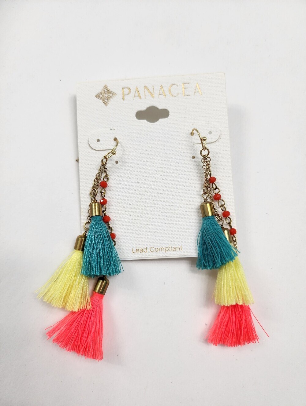 NEW! Panacea Multi-Color Tassel Drop Earrings, Teal, Yellow, Coral